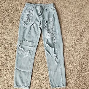 American Eagle Outfitters Blue Boyfriend Jeans with Distressed Style